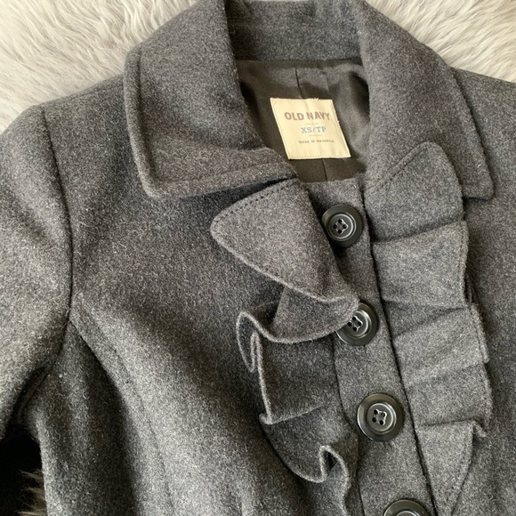 💫 Old Navy Wool Coat with Ruffle Neck, XS - Picture 2 of 4